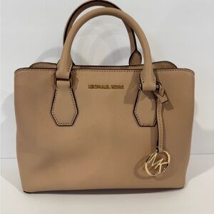 Michael Kors Beige Satchel with Gold Accents